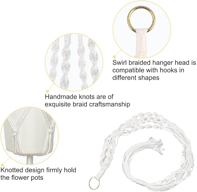 uxcell Nylon Outdoor Indoor Balcony Macrame Plant Hanger Flower Pot Holder Hanging Rope Baskets 2pcs White
