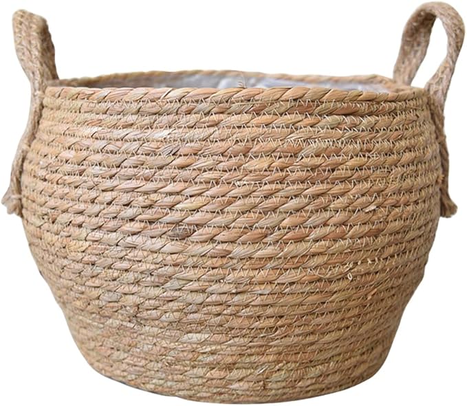 YZZY Woven Seagrass Basket for Storage Plant Pot Basket, Rattan Planter Indoor Baskets, Home Decor Plant Container (A, L-11.4 Inches)