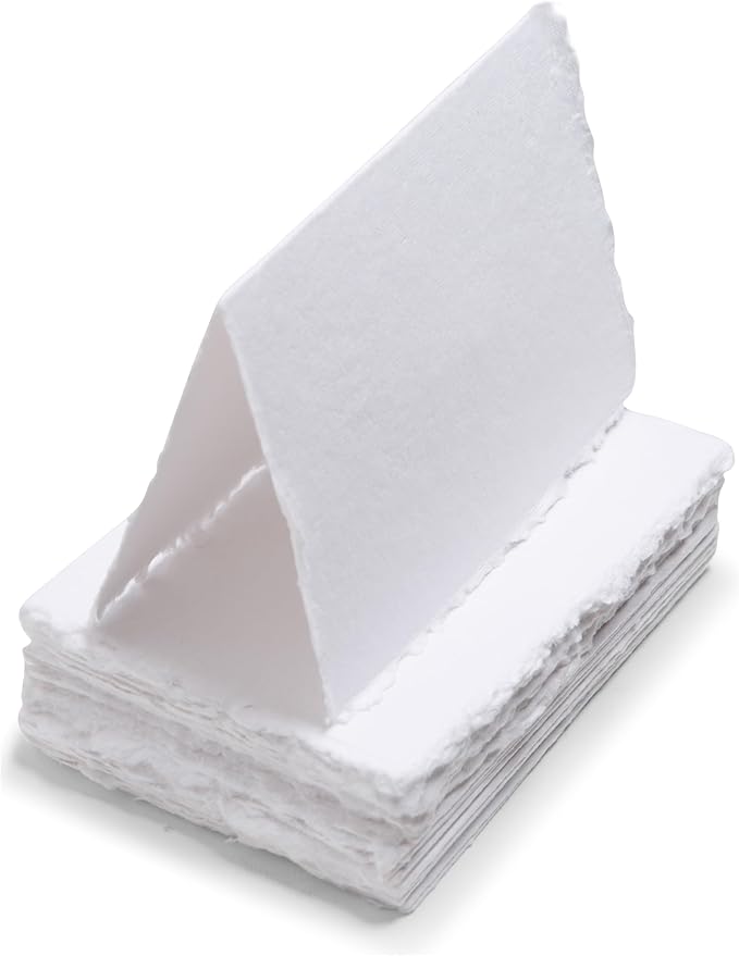 Wanderings Handmade Deckle Edge Tent Cards – Folded to 2"x3.5" – 150 GSM - 25-Pack – Textured Cotton Paper – Ideal for Blank Names, Table Settings, Gift Tags, Love Notes