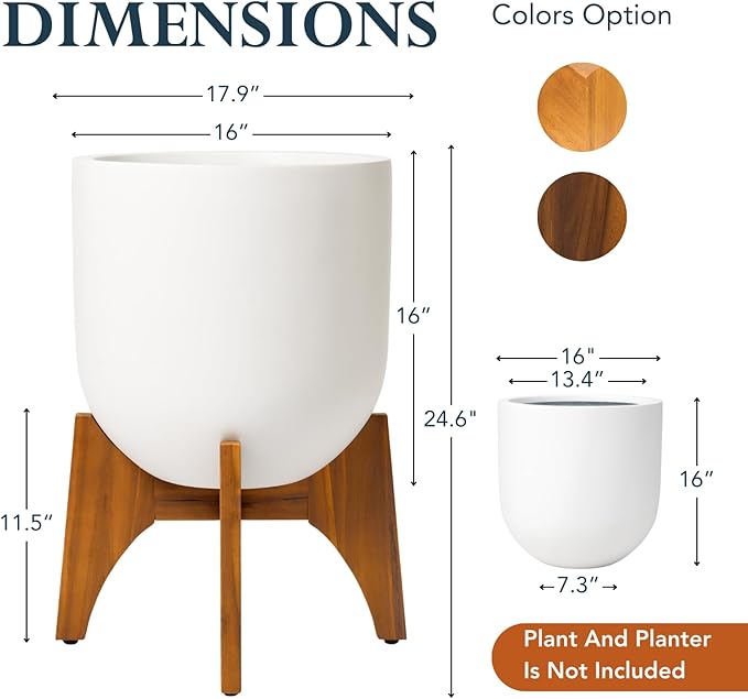 KUTE NEST Acacia Wood Plant Stand - Elegant Match for Corso/Arco Planter, Medium Indoor Solid Wood Plant Holder with Golden Teak Finish for Modern Home Decor (Walnut, Low - Medium)