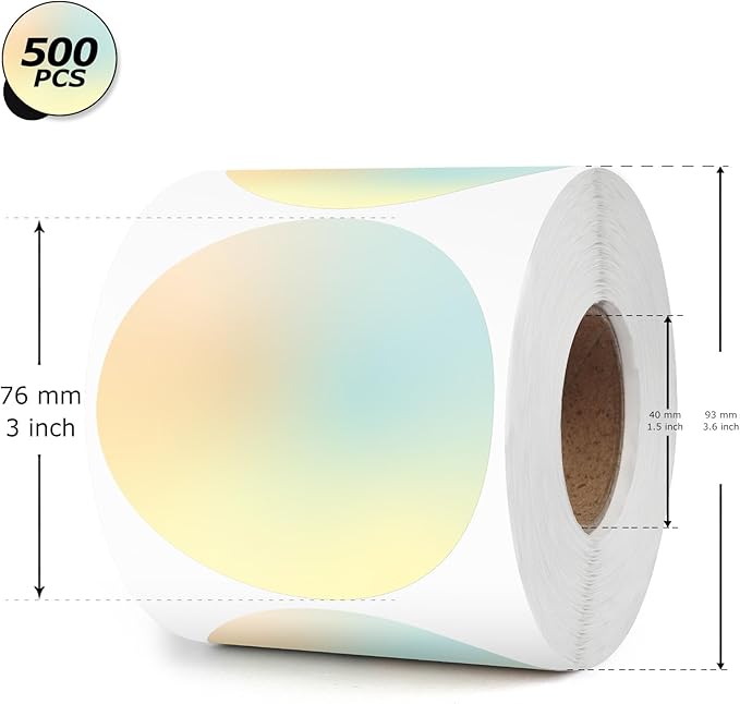 Yellow Gradient Thermal Labels Vinyl 3 Inch Self-Adhesive Dot Stickers Roll Waterproof Printable Round Decals Name Tag for QR Code DIY Office Address 500 PCS