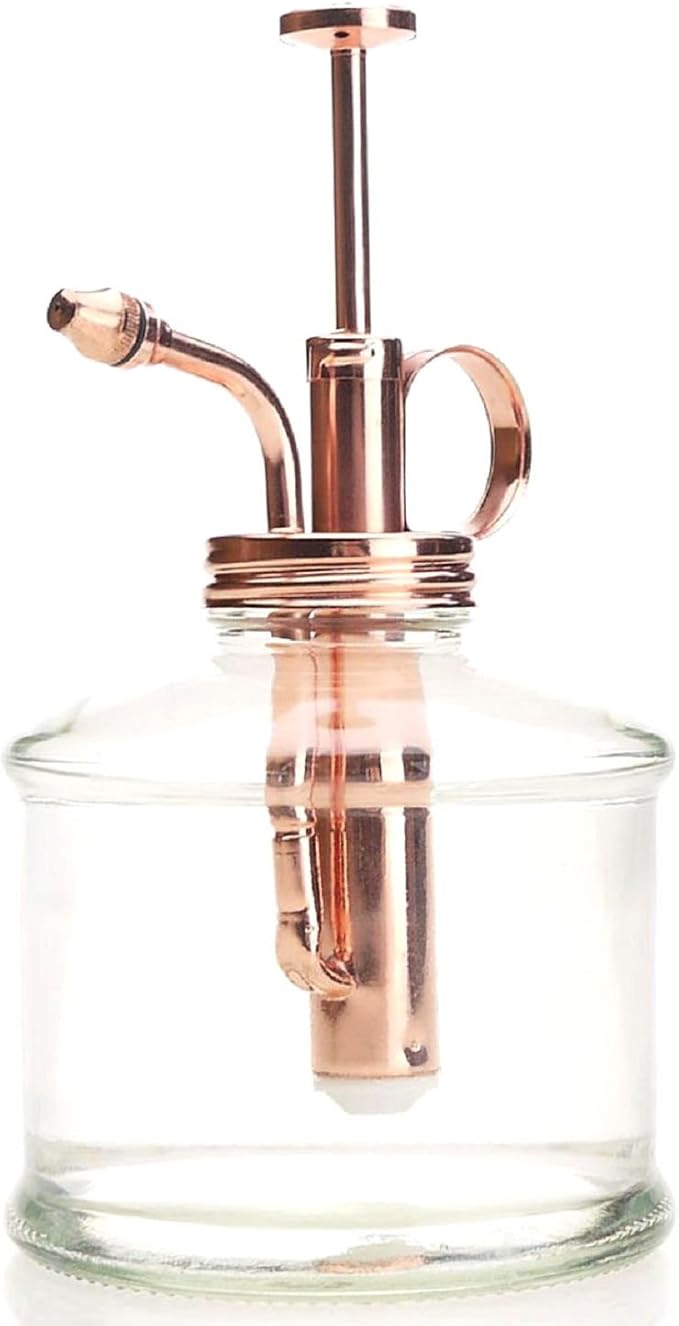 Plant Mister- Glass Bottle & Brass Sprayer (Clear & Rose Gold)
