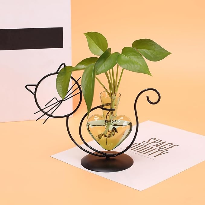 Plant Terrarium Plants Propagation Station Cat Lover Gifts for Women Home Office Decor Cat Desk Accessories
