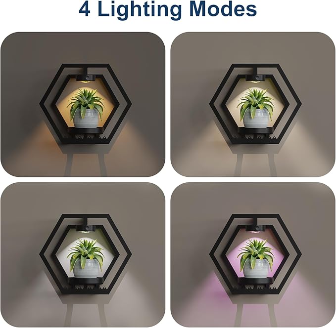 Shineled Wall Planter with Lights, Black Metal Wall Mounted Plant Stand with Adjustable Grow Light, Plant Holder for Indoor Living Room, Patio - 2 Pack