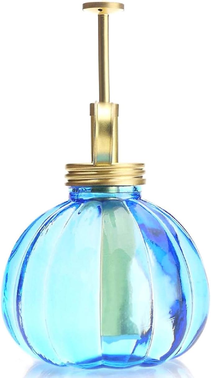 Vintage Style Glass Pumpkin Bottle Sprayer Watering Can Plant Mister with Brass Sprayer Head (Blue)