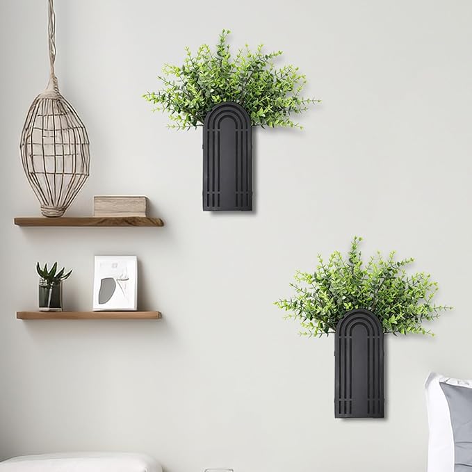 OYEFLY 2 Pcs Metal Wall Planter (Black)