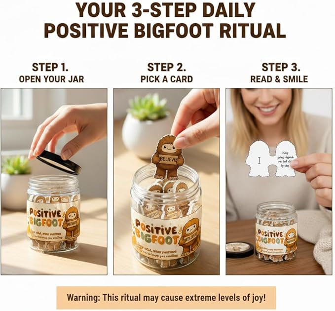Positive Bigfoot Jar with 60 Daily Affirmation Cards, Bigfoot Gifts, Sasquatch Gifts for Men Women, Emotional Support Bigfoot Jar, Funny Gift for Dad or Husband