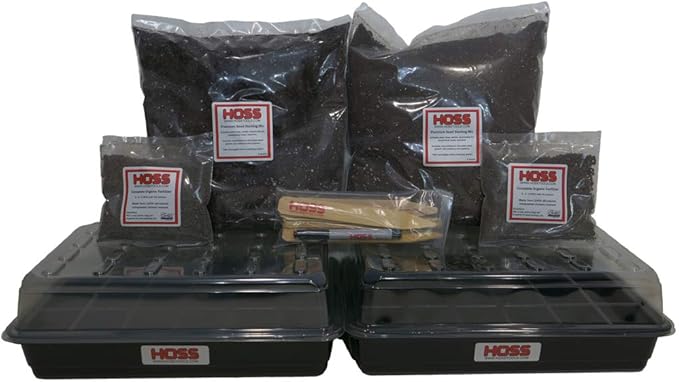 Hoss 48-Cell Seed Starting Kit | Trays, Domes, Soil, Fertilizer and Plant Labels!