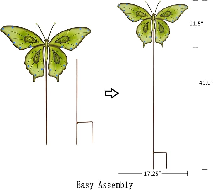 Garden Decor Metal Yard Stakes Spring Lawn Art Decorative Plant Stake Indoor Outdoor Ornaments Decoration for Patio Pathway Backyard (Blue + Green Butterfly)