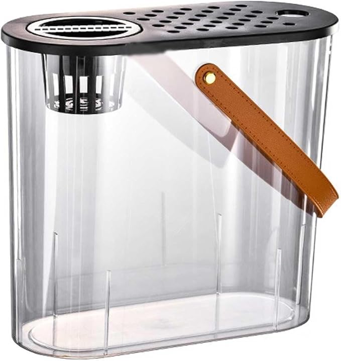 Decor Transparent Acrylic Fish Tank with Breathable Lid and Easy to Move Carrying Handle Living Room Office Desktop Decorative Fish Tank Planter Starter(Black)