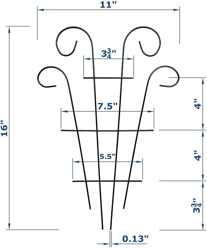 4 Pack 16'' Black Plant Wave Shape Trellis for Potted Climbing Plants Indoor, Outdoor Metal Garden Trellis for Climbing Plants House Plants Flowers Vine Ivy