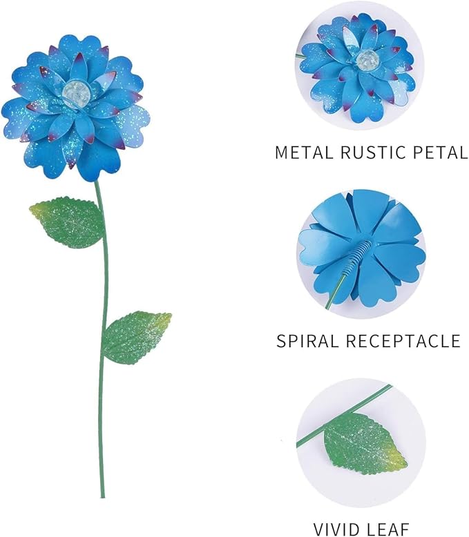 Metal Flower Decorative Garden Stakes Glow in Dark Pick Water Proof Metal Flowers Stick for Lawn Yard Patio,3 PCS