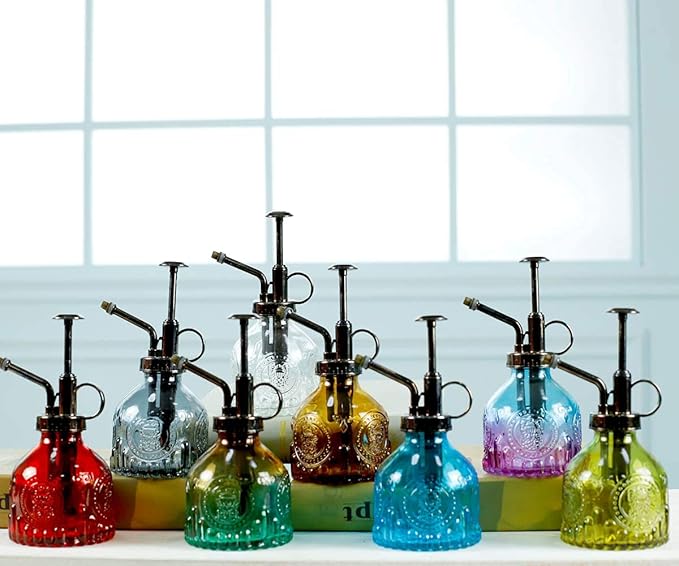 Hniuyun Glass Plant Mister Spray Bottle, 6.4 All Vintage Spritzer, Bronze Plastic Top Pump, Plant Mister Watering Garden Tool (Yellow Green Gradient)