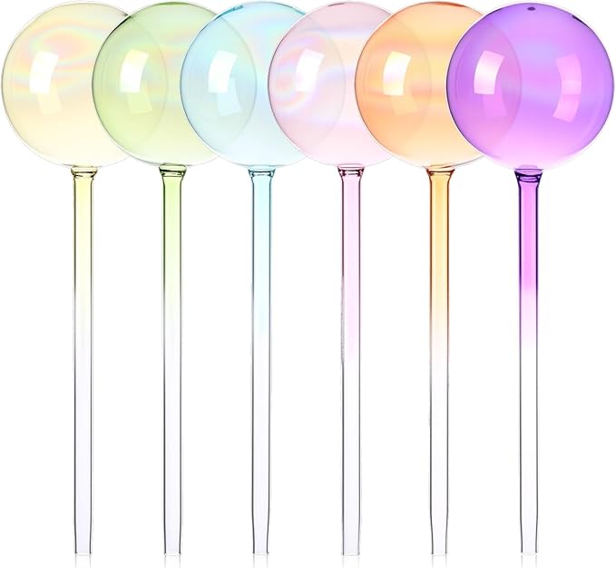 Maxdot 6 Pcs 6.7 Oz Plant Watering Globes Glass Automatic Self Watering Planter Bulbs Self Feeder Balls Irrigation Device Auto Waterer Planter Insert Stakes for Indoor Outdoor Garden Potted