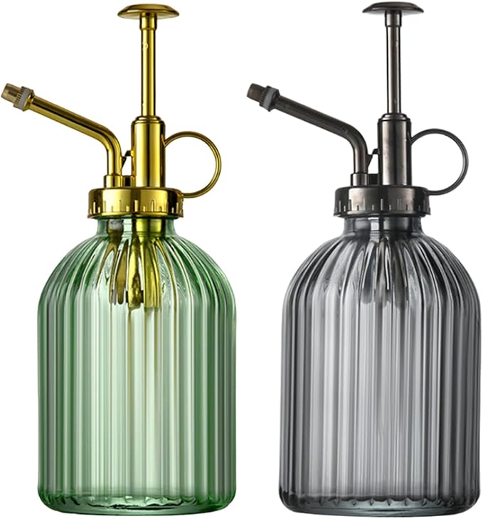 Plant Mister Water Spray Bottle for Plants Creative Hand Pressure Water Bottle Glass Flower Sprayer (Grey+Bronze Sprinkler) Home Accessories