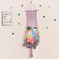 Stuffed Animal Hammock Corner, 63 Inch Jumbo Macrame Ceiling Toys Net, Light Pink Wall Hanging Organizer Holder Plush Storage Display Net with Led Light for Nursery Playroom Kid Room Decor Gift