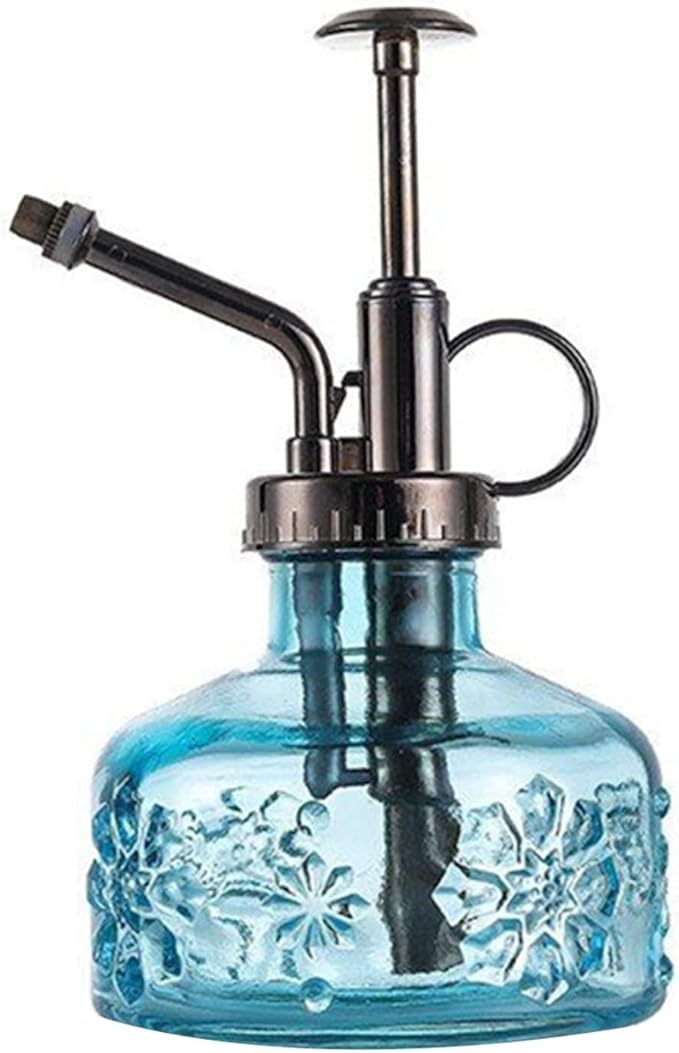 Vintage Plant Mister Glass Plant Mister – Decorative Embossed Design for Elegant houseplant Care – Perfect for Home, Office, Balcony Gardeners and Succulent Lovers (Blue)