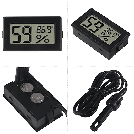 6-Pack Mini Digital Thermometer Hygrometer with Probe Indoor Temperature Humidity Meter Gauge LCD Fahrenheit Display Hygrometer Thermometer Gauge, Black