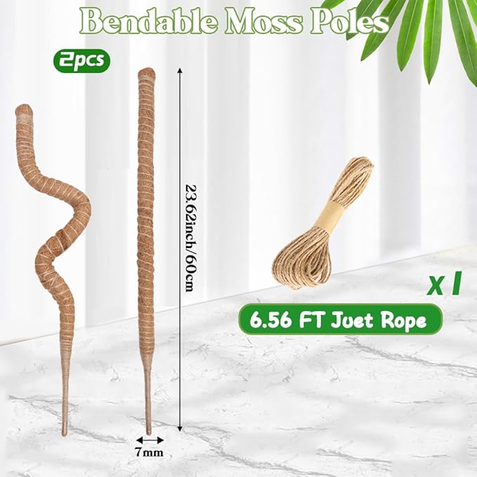 Moss Pole Monstera Plant Support 2 Pack 24 Inch Handmade Coco Coir Pole Plant Sticks Support Stakes Bendable Moss Pole for Monstera Plants Indoor for Potted Plants Philodendron to Grow Upwards