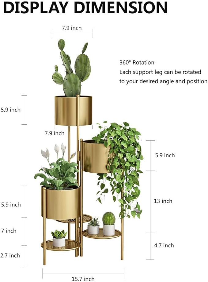 Metal Plant Stand, 6 Tier 6 Potted Indoor Gold Flower Pot Stand Holder Shelf, Foldable Decorative Display Rack for Multiple Potted Plants, Patio Garden, Living Room, Corner Balcony & Bedroom