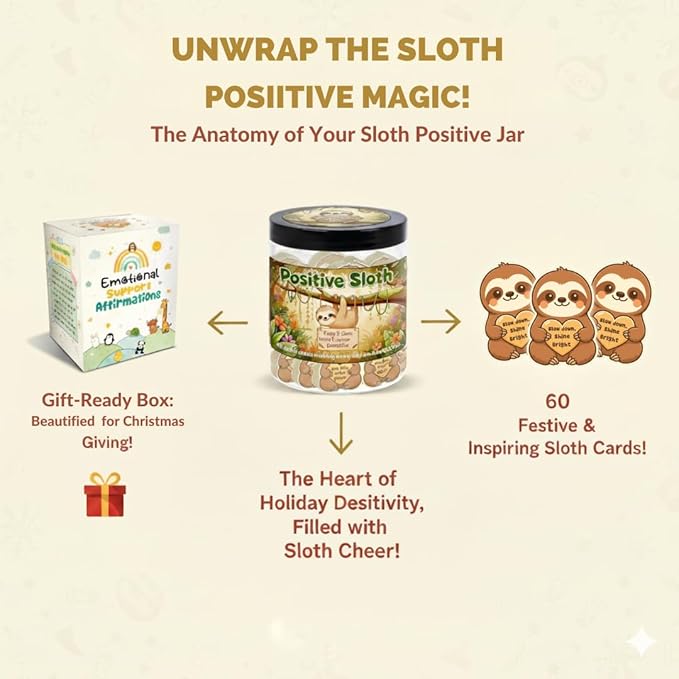 Positive Sloth Jar With 60 Affirmation Cards, Sloth Gifts For Women, Emotional Support Sloth For Stress Relief, Sloth Birthday Decorations, Graduation Sloth Teacher Gifts