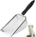 Cat Litter Scoop - Long Handle Scooper, Rustproof Stainless Steel Mesh, Non-Slip Grip, Deep Shovel Sifter for All Litter Types, Easy Clean Kitty Waste Litter for Litter Box(Black)