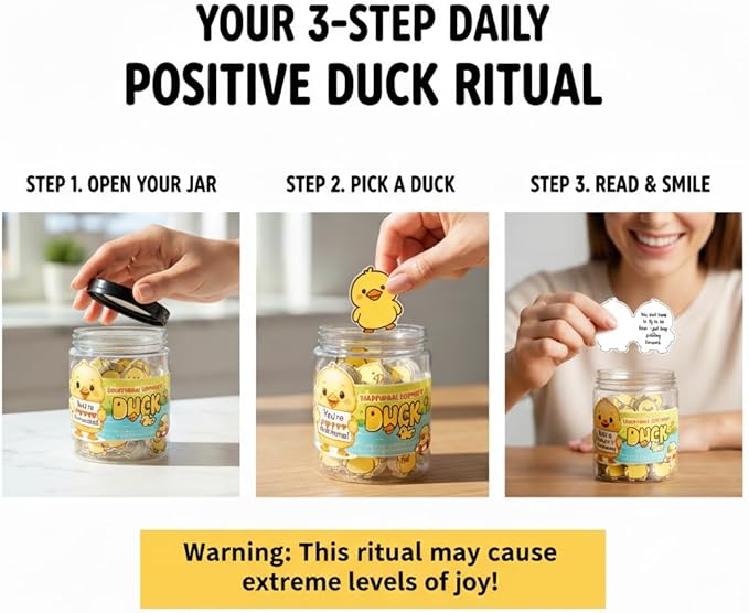 DEARMINE Positive Duck Jar with 60 Daily Affirmation Cards, Emotional Support Gift, Duck Gift for Women, Birthday for Girls, Inspirational Gifts for Women, Back to School Student Present