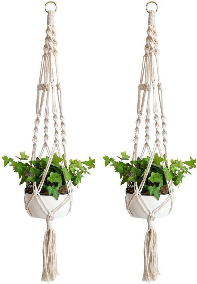 Macrame Plant Hanger Basket Liners Cotton Rope 4 Legs for Indoor Outdoor Decorations,Set of 2 (34 inch)