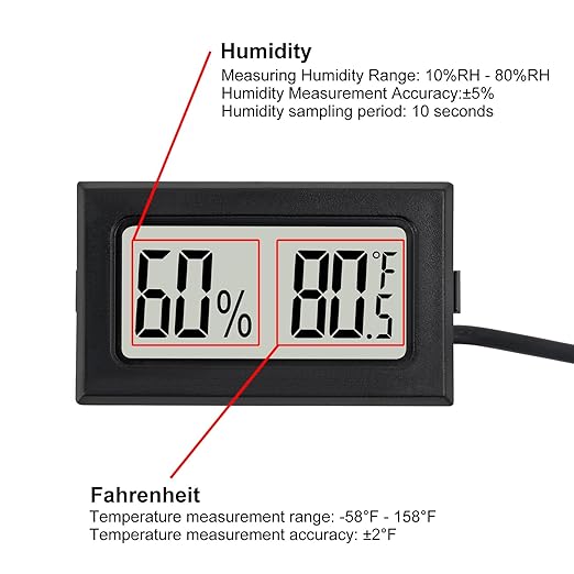 3Pcs Mini Digital Thermometer Hygrometer with Probe Electronic Temperature Humidity Gauge Meters Indoor LCD Display Fahrenheit for Humidors,Greenhouse,Garden,Incubator Reptile Terrarium