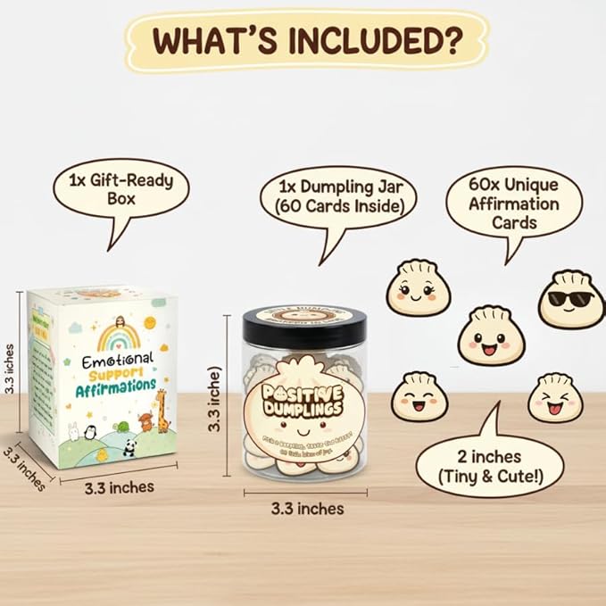 Positive Dumpling Jar with 60 Daily Affirmation Cards, Emotional Support Dumpling Decor, Uplifting Gift for Women and Dumpling Lovers, Cute Motivation Jar for Teens, Friends