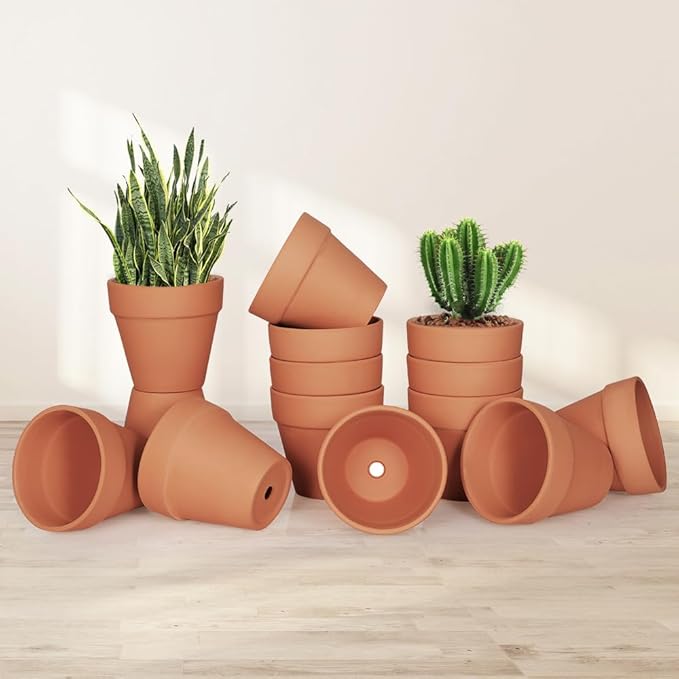 FCFKUK 4 inch Terracotta Clay Pots, 24 Pack Clay Flower Pots with Drainage, Great for Plants, DIY, Crafts, Wedding