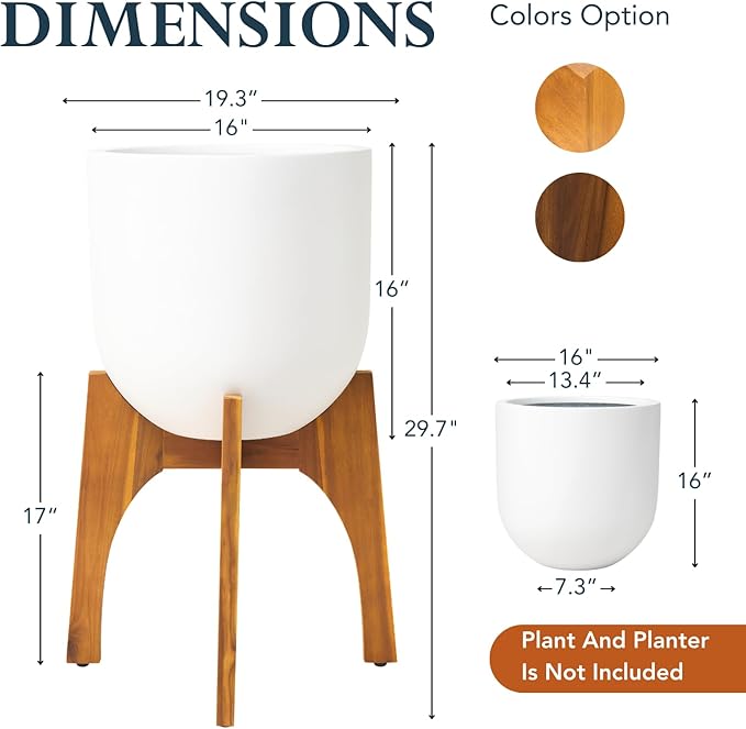 KUTE NEST Acacia Wood Plant Stand - Elegant Match for Corso/Arco Planter, Medium Indoor Solid Wood Plant Holder with Golden Teak Finish for Modern Home Decor (Golden Teak, High - Medium)