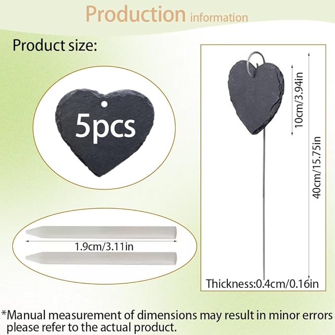 Slate Plant Labels Garden Markers Signs Labels with Stainless Steel Stake & Marker Pen Waterproof Slate Plant Labels for Flowers, Herbs, Potted Plants, Seed (Heart, 5PCS)