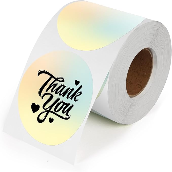 Yellow Gradient Thermal Labels Vinyl 3 Inch Self-Adhesive Dot Stickers Roll Waterproof Printable Round Decals Name Tag for QR Code DIY Office Address 500 PCS