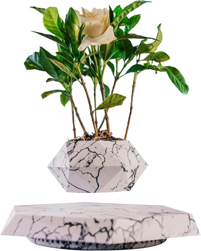 Levitating Plant Pot,Magnetic Floating Plant Pot for Small Plants,360°Rotating Levitating Desk Decor for Home & Office,Floating Pot Gift for Plant Lovers,Birthday, Christmas, New Year(marble)