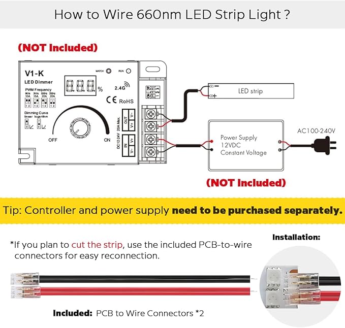 DC 12 Volt Double Row Bright 660nm Infrared LED Strip, 5m/16.4ft SMD5050 15mm IP20 Non-Waterproof Flexible Trimmable IR LED Strip, 660nm Red Light Therapy and Plant Growth