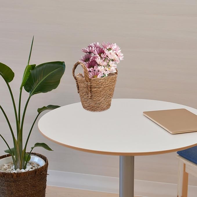 1pc Straw Flower Pot Beach Bag Large House Plant Pots Nursery Plant Pots Seagrass Plant Basket with Handles Hand Woven Plant Flower Pots Cover Seagrass Planter Basket Ornaments