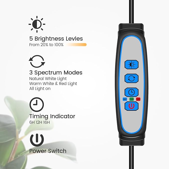 Garpsen Halo Floor Grow Light, Three-Head Full Spectrum LED Plant Light with Base, 5 Dimmable Levels & Timer 6/12/16H, 3 Color Modes Grow Lamp with 252 LEDs, 67''Height Adjustable for Large Plants
