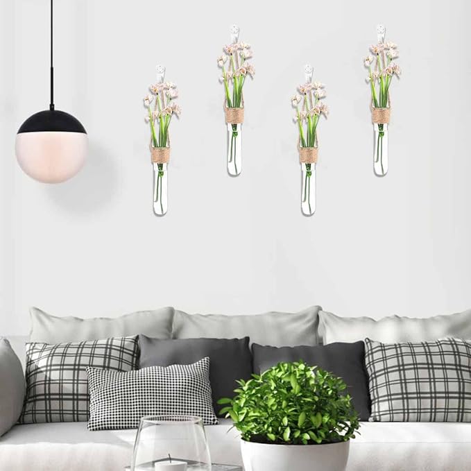 ARTORA Plant Propagation Hanging Glass Planter Terrarium Wall Mounted Decorative Flower Vase Hydroponic Plant Cultivation Test Tube for Home Office Decor (4PCS)