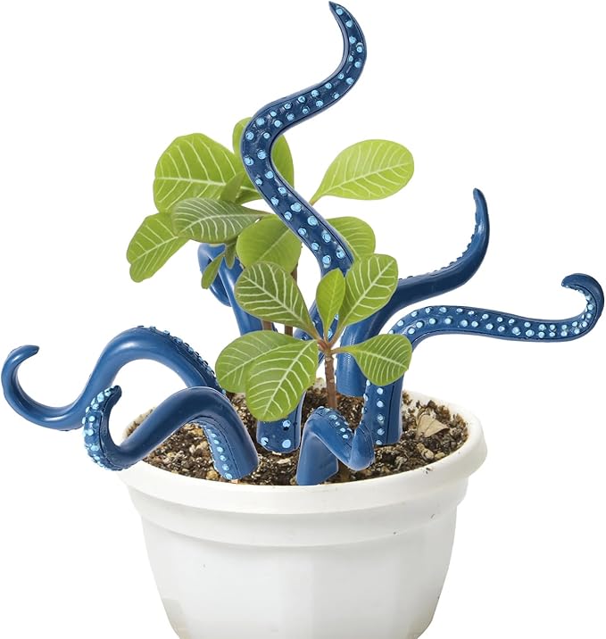 BOXOB 7pcs Octopus Tentacle Plant Stakes, Various Shapes Glow in The Dark Octopus Leg Stakes Evil Decorative Garden Stakes for Potted Plants Indoor Outdoor Decoration (Blue)