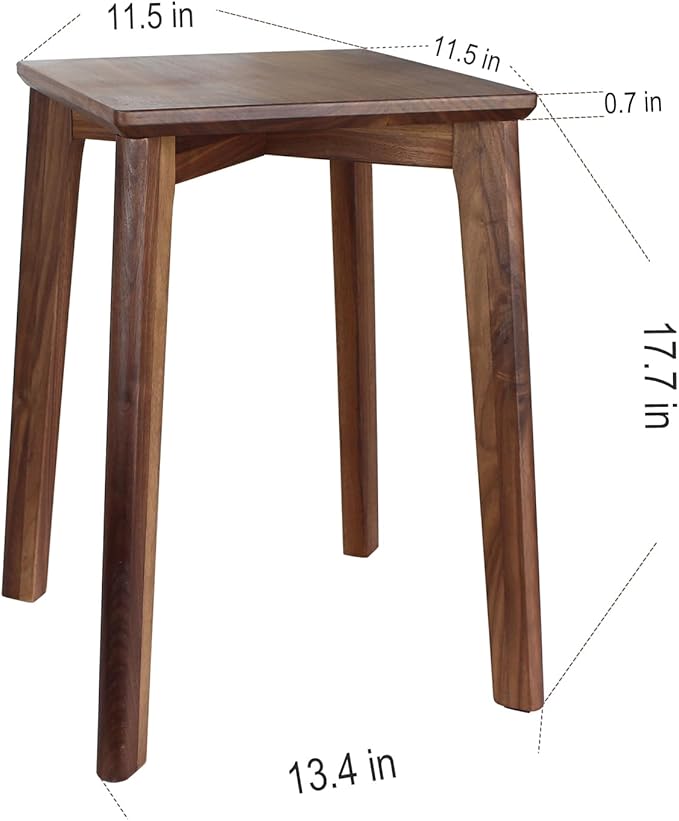 18-Inch Walnut Wood Stool, Stackable Backless Wooden Seating Solution with Square Top Anti-Slip Felt Pad for Kitchen, Rooms, Office, Studio, Garden (1)