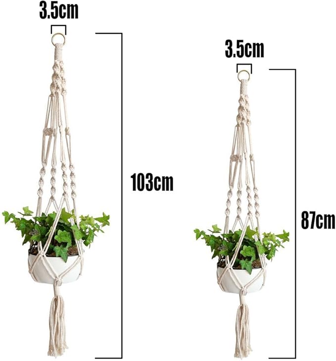 Macrame Plant Hanger, 2 Pack Plant Hanger, Cotton Rope Plant Hangers Indoor Outdoor, 4 Legs Plant Hanger Brackets, Flower Pot Hanging Plant Holder for Home Decorations (White) (40 Inch)
