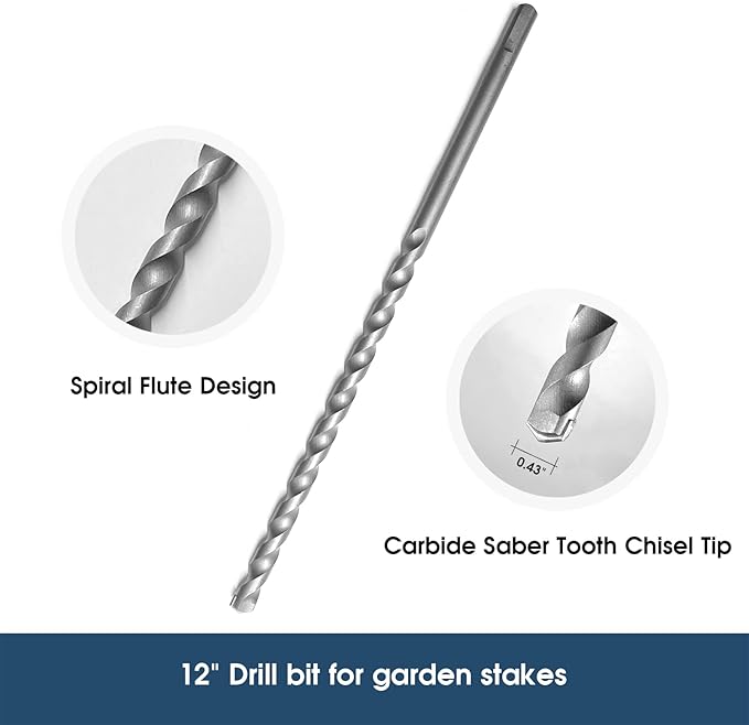 NANOPRETTY 12 Inch Garden Stakes Installation Drill Bit for Plant Stakes Stainless Steel Tomato Stakes Bit for Indoor and Outdoor Plant