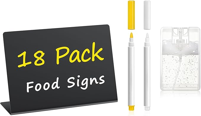 PigPotParty 18 Pcs 4"x3" Mini Food Labels for Party Buffet - Mini Chalkboard Signs for Food Display - Food Labels - Table Name Tags - Wedding Place Cards - Include 2 Wet Erase Markers