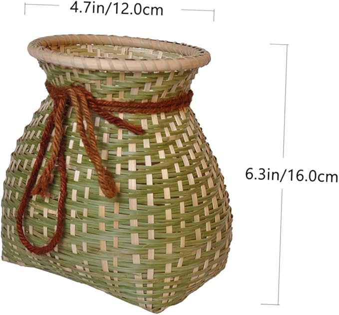 Zerodeko 1pc Bamboo Basket Seagrass Basket Woven Baskets Rustic Wicker Vase Rattan Plant Container Round Storage Basket French Bucket Vase Basket for Fruit Woven Flower Container Fruit Vase