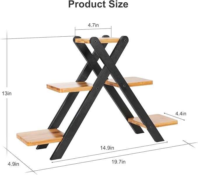 Jotsport Multi-Tier Bamboo Plant Stand for Mini Succulents Windowsill Plant Shelf Tabletop Kitchen Small Planter Pots Display Stand