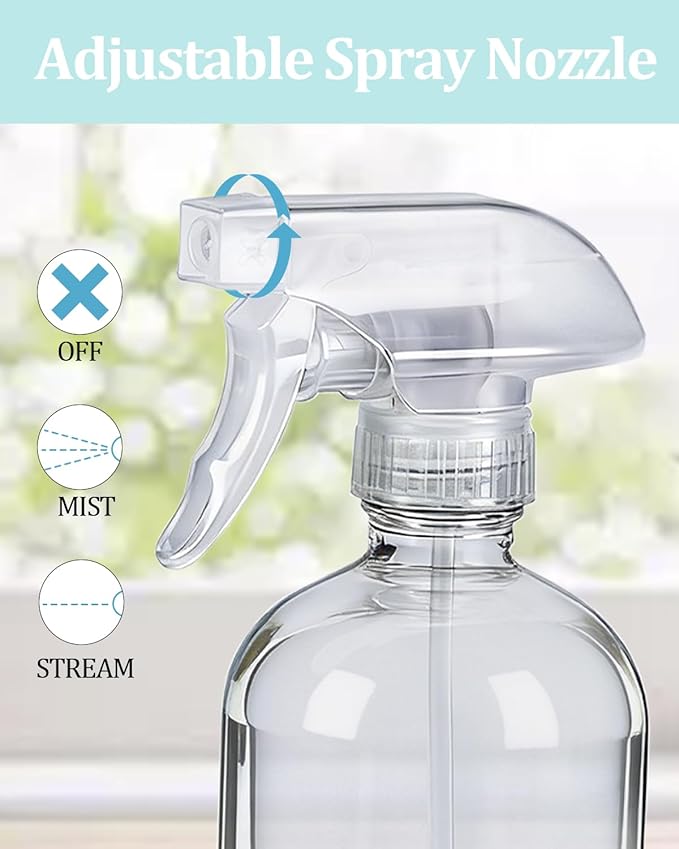 2 Pack 360° Glass Spray Bottles with Silicone Sleeve, 16 oz Empty Refillable Containers with Adjustable Spray Nozzles, Spray Bottles for Hair, Cleaning Solutions and Plants Grey&Blue