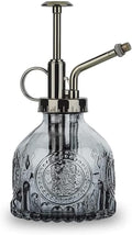 Glass Plant Mister Spray Bottle Indoor Watering Can 6.4inch Tall with Bronze Plastic Top Pump Vintage Small Plant for Outdoor Garden Succulent Flower (Gray)