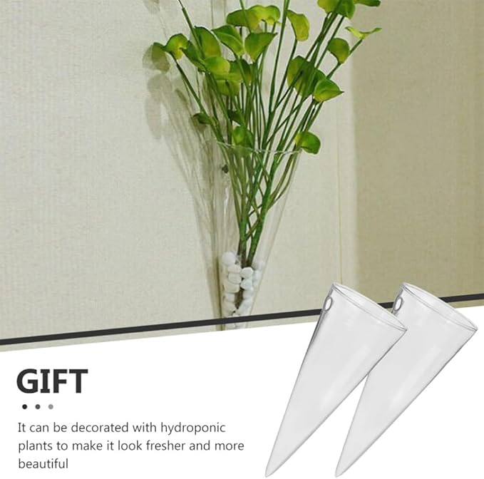 Operitacx 2Pcs Glass Wall Hanging Vases Hydroponic Cone for Succulent Plants Indoor Home Kitchen Wall Mounted Garden Decor