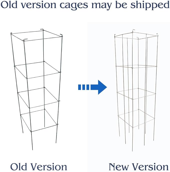 46" Height 12" Width 5PCS Galvanized Square Folding Tomato Cage,Plant Support Stake Tower